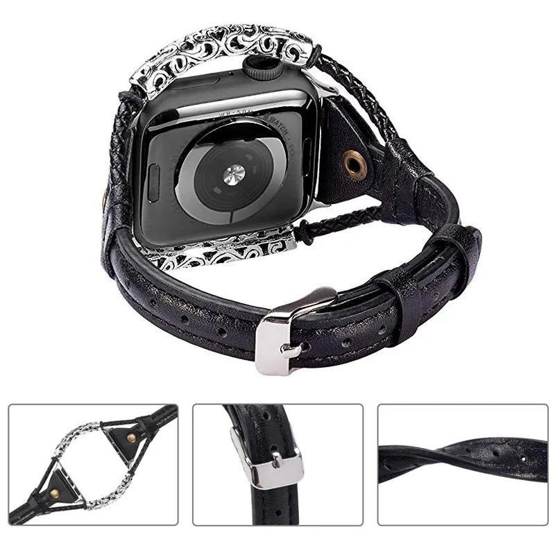 Handmade vintage metal bracelet fashion leather strap - Bellarte Enchanté Handmade vintage metal bracelet fashion leather strap